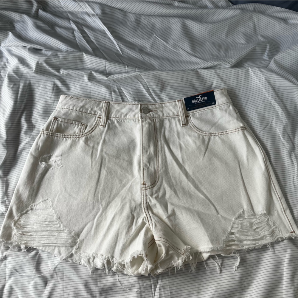 Hollister white ripped high waisted shorts